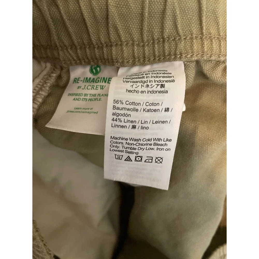 J. Crew Men's Dock Pants XL Linen Blend Khaki Tan Elastic Waist Drawstring